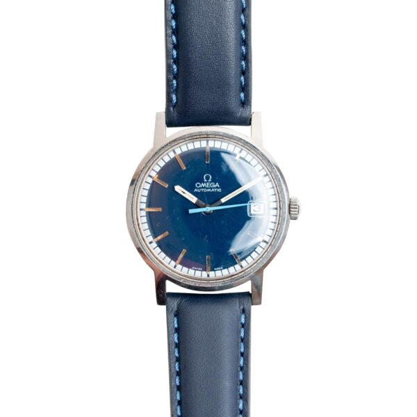 vintage omega 166.070 blue spider dial geneve watch