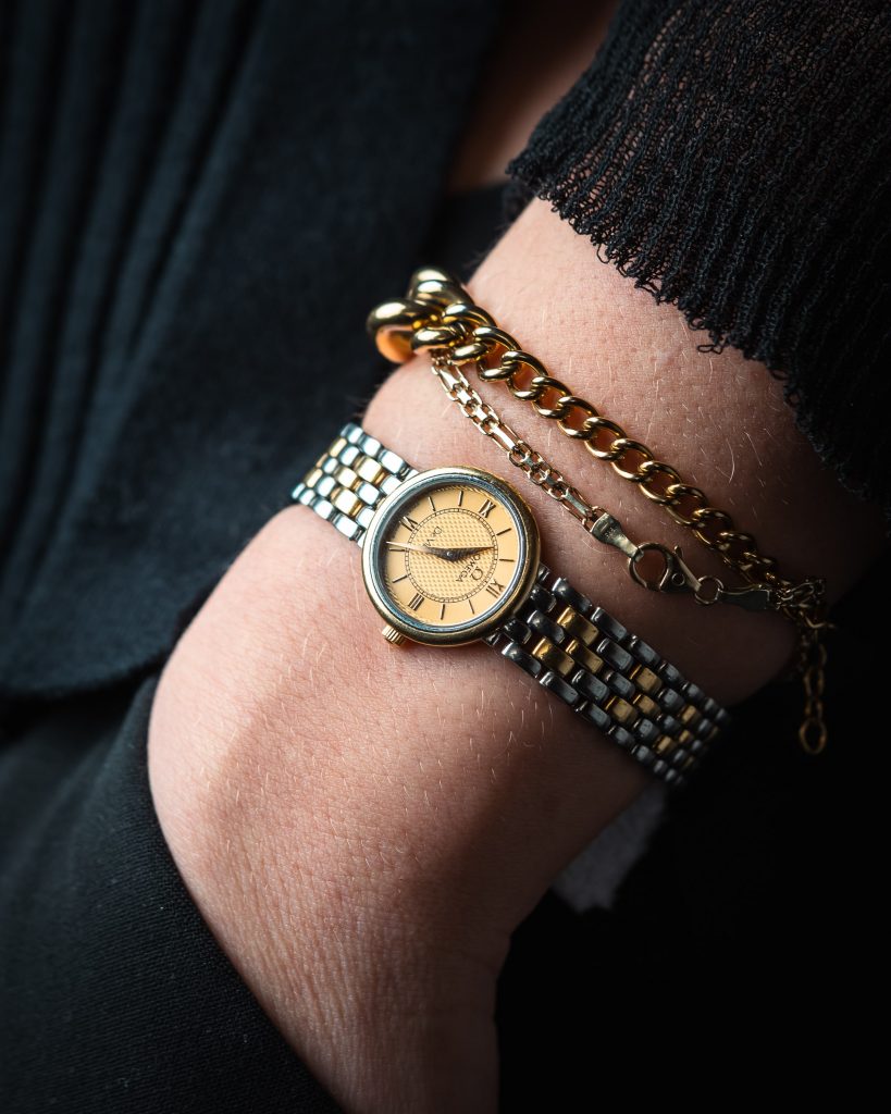 vintage omega de ville roman numerals gold steel watch ladies wristshot