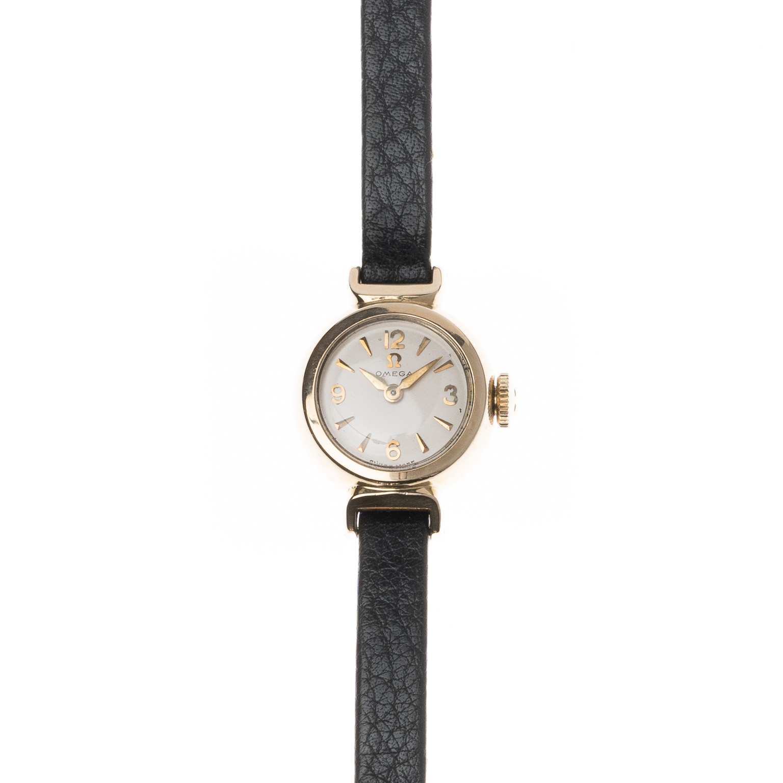 vintage omega dress horloge dames met fancy lugs goudkleurig