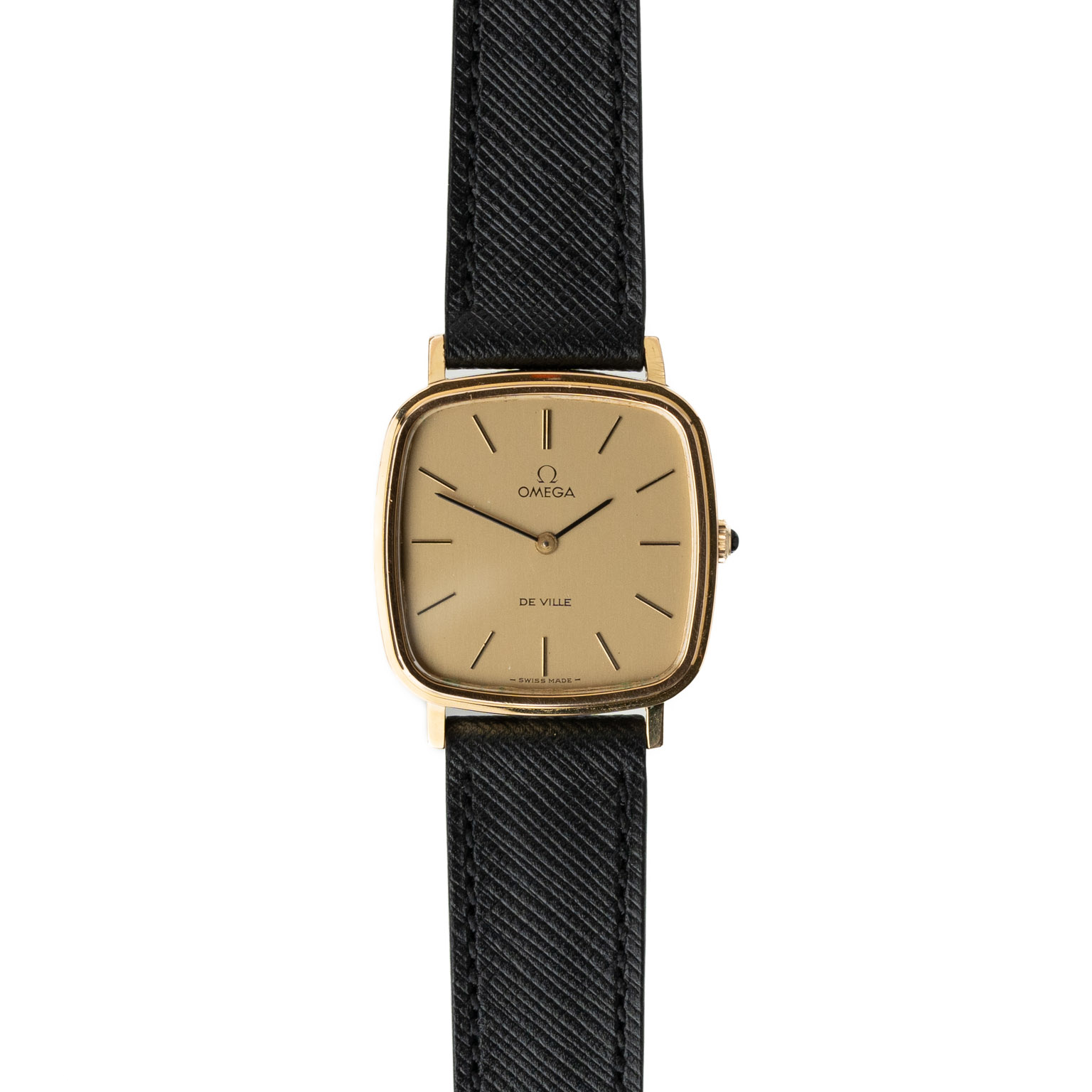Vintage Omega De Ville gold plated square watch from 1970s front