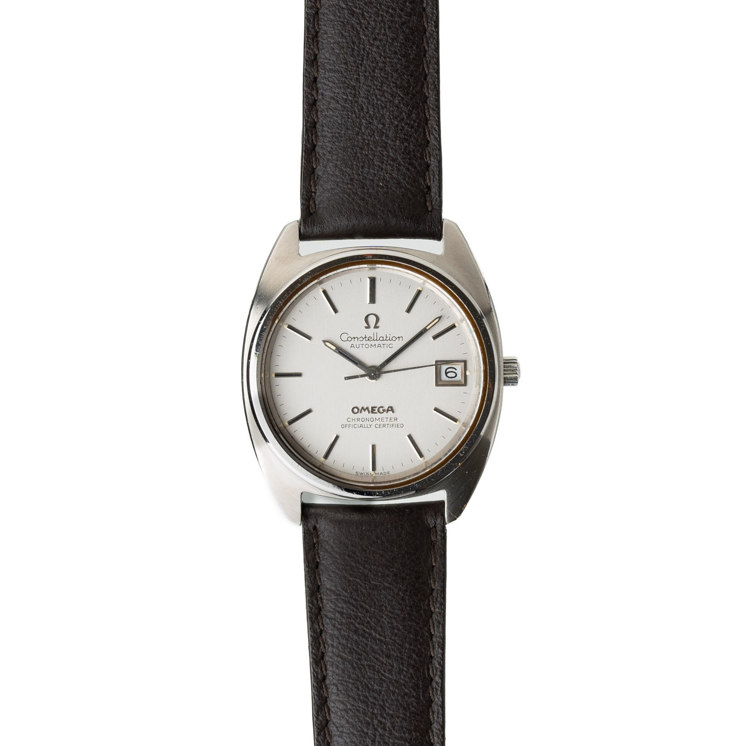 Omega constellation c-shape with grey dial in stainless steel 168.0056 from 1971 front