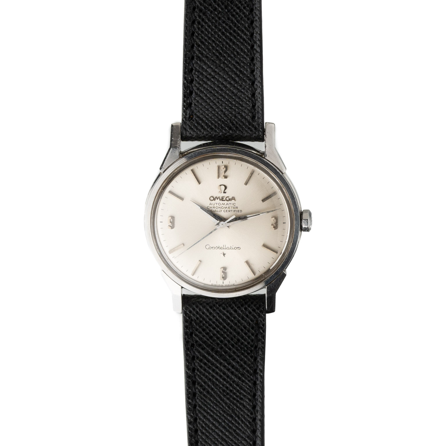 Vintage Omega Constellation with Arabic numerals and doglegs in stainless steel 167.005 from 1966 front