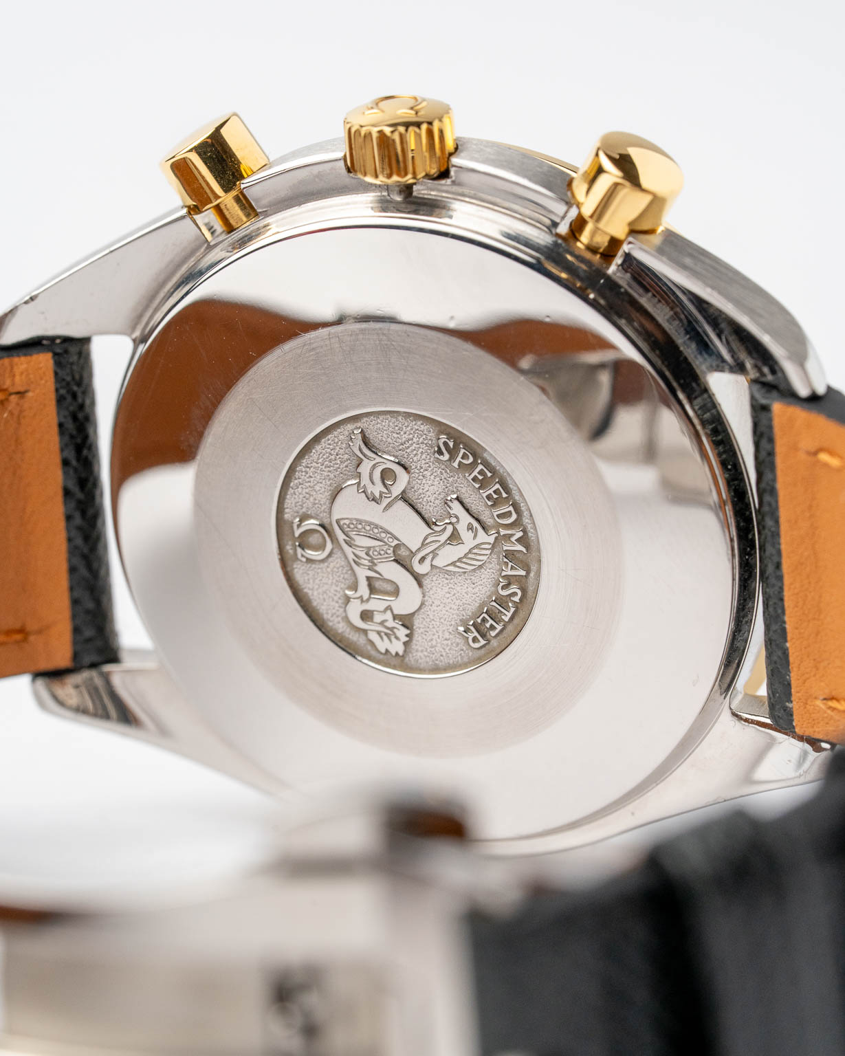 Vintage Omega Speedmaster Reduced two-tone white dial 175.0032 from 1990s watch caseback