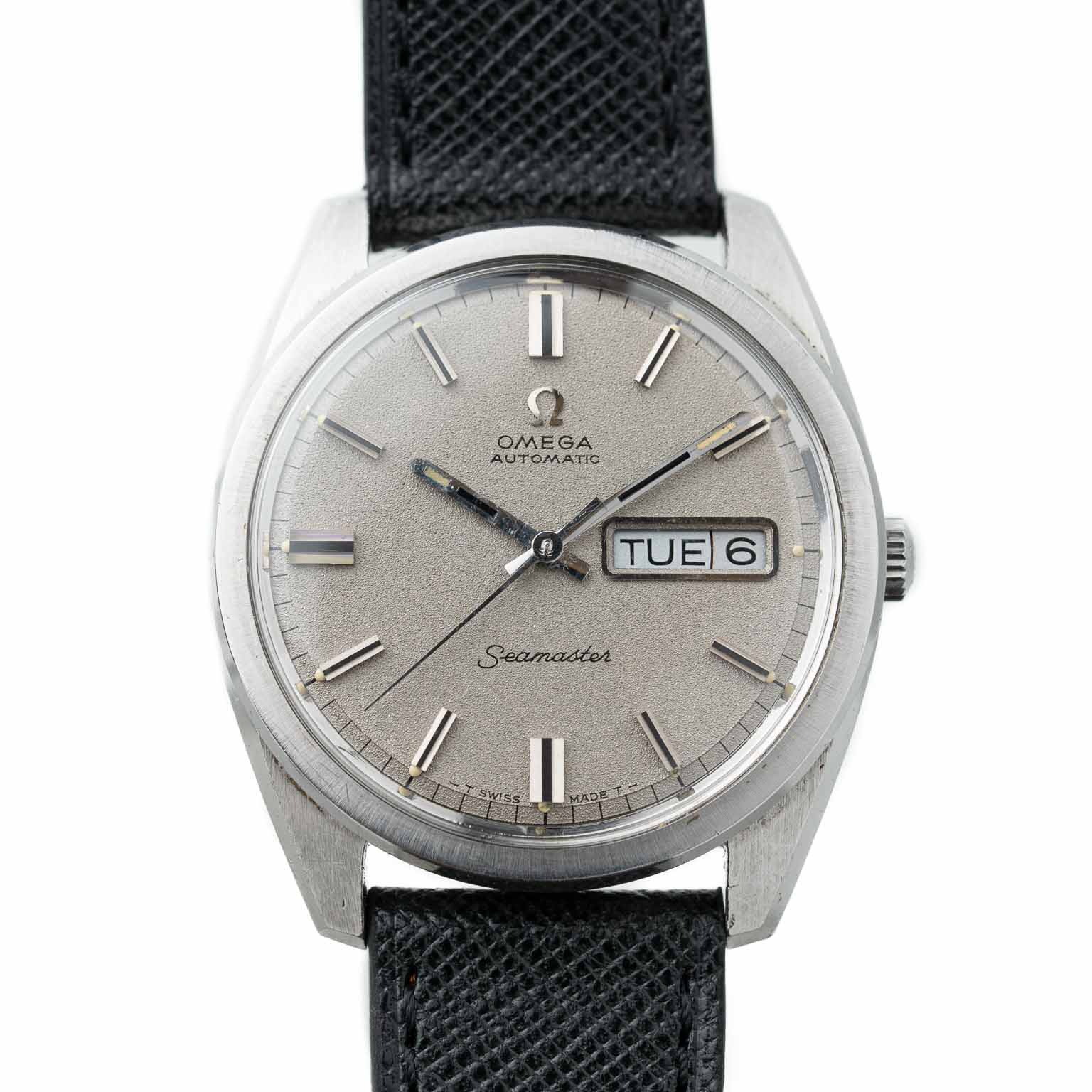 Vintage Omega Seamaster day date with grey dial 168.023 from 1969 watch front