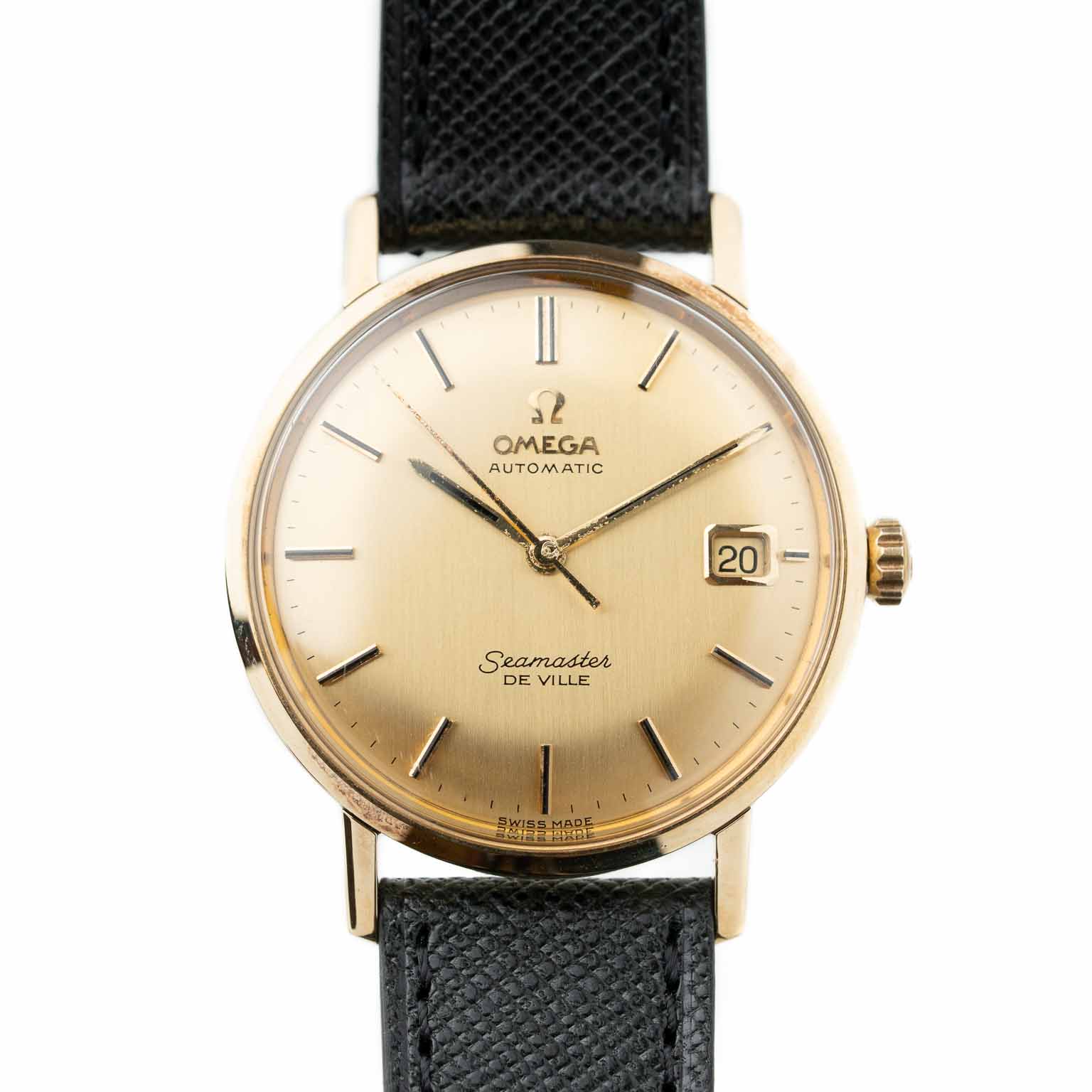 Vintage Omega Seamaster de Ville Champagne dial 14k gold 166.020 from 1965 watch front