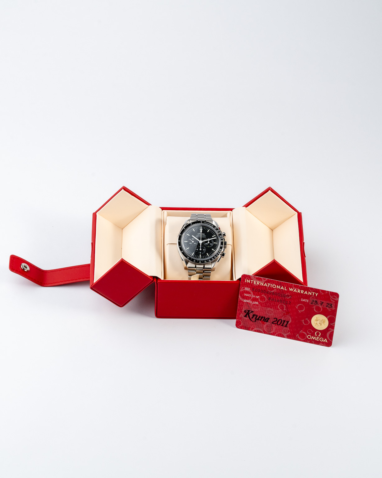 Modern Omega Speedmaster Professional 310.30.42.50.01.002 with box and card from 2023