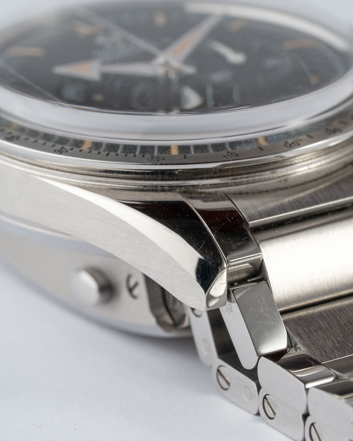 Vintage Omega Speedmaster Trilogy 60th Anniversary reference 311.10.39.30.01.001 with box and papers from 2017 watch lugs