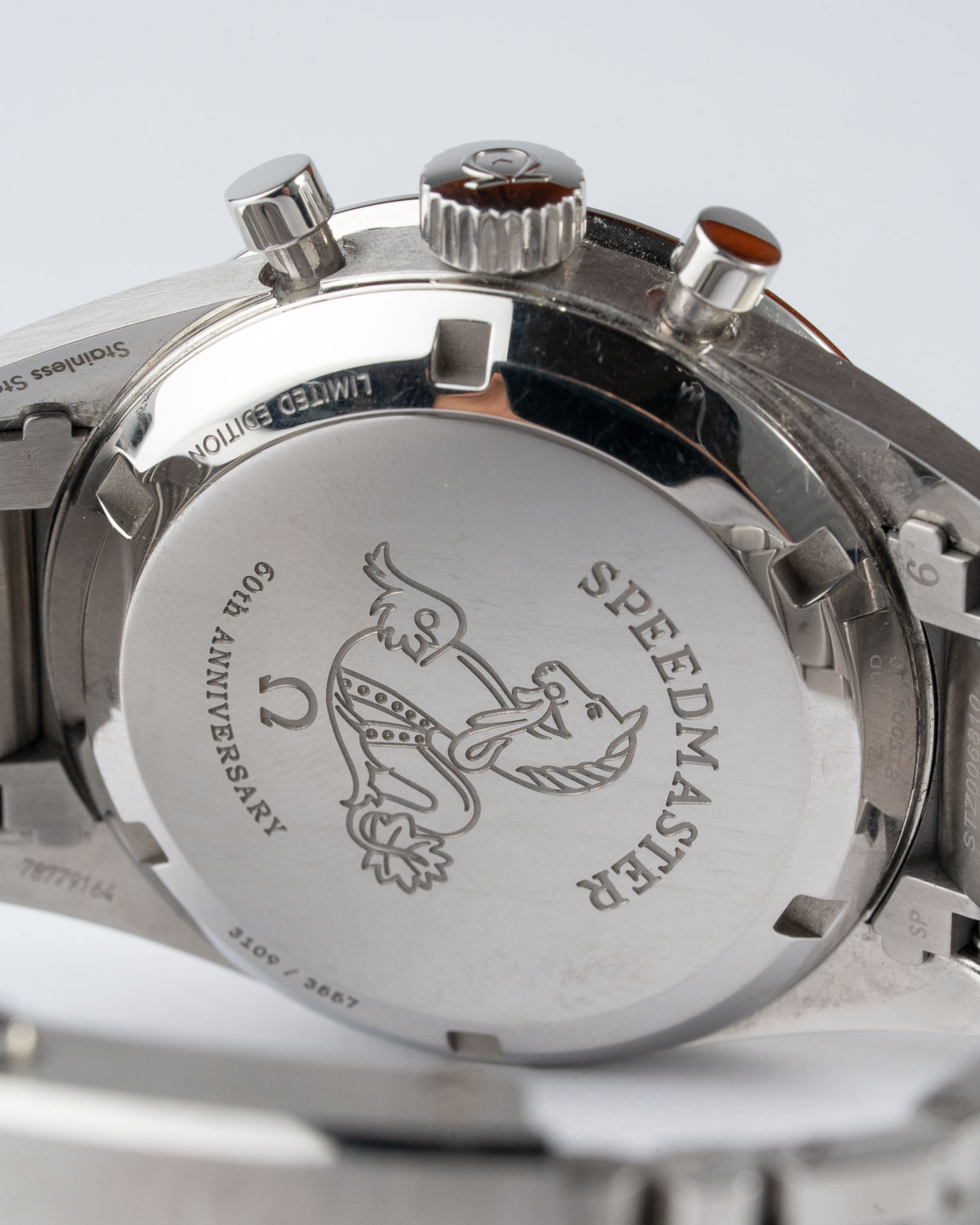 Vintage Omega Speedmaster Trilogy 60th Anniversary reference 311.10.39.30.01.001 with box and papers from 2017 watch caseback