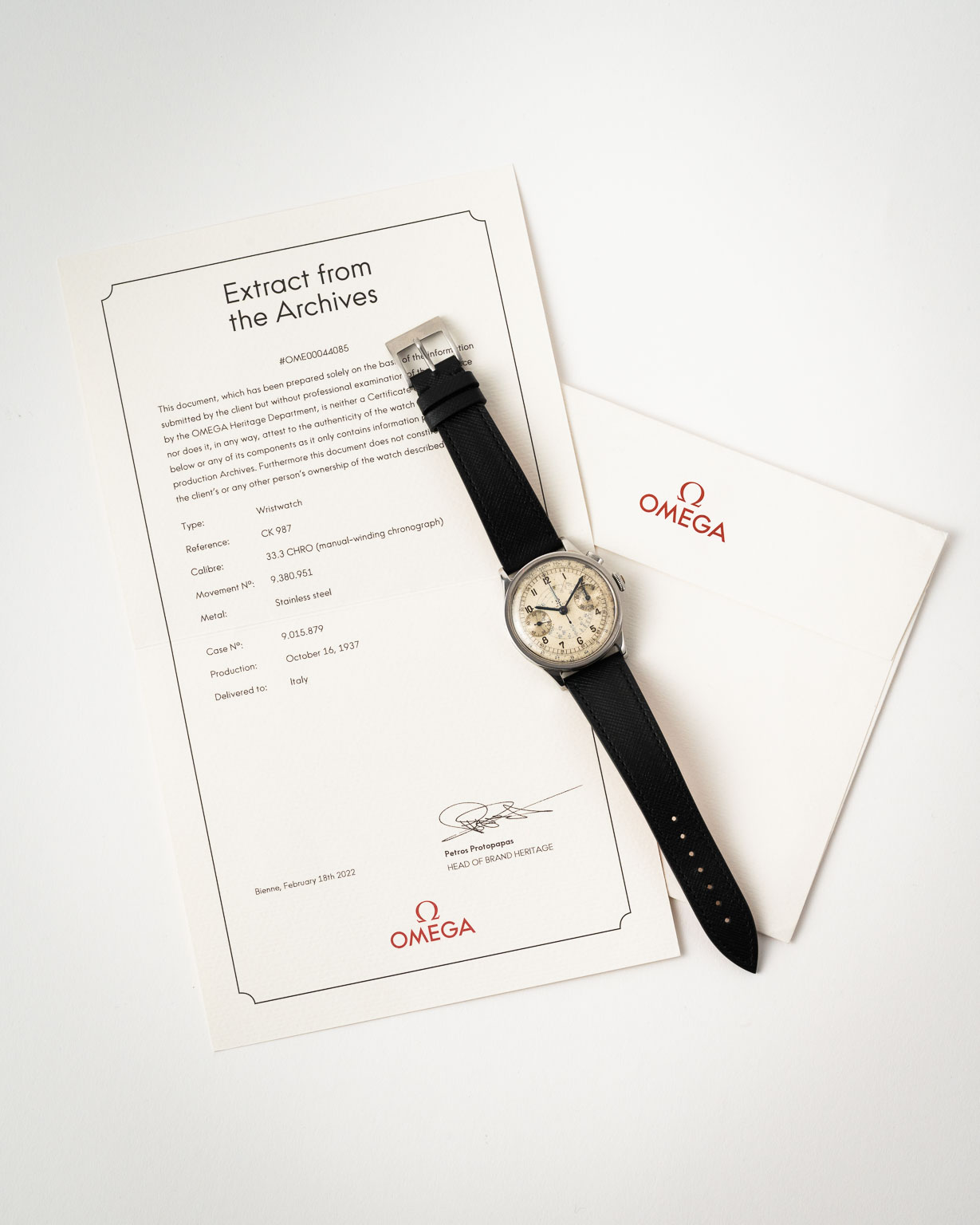 Vintage Omega 33.3 Monopusher Chronograph CK987 from 1937 w/extract set