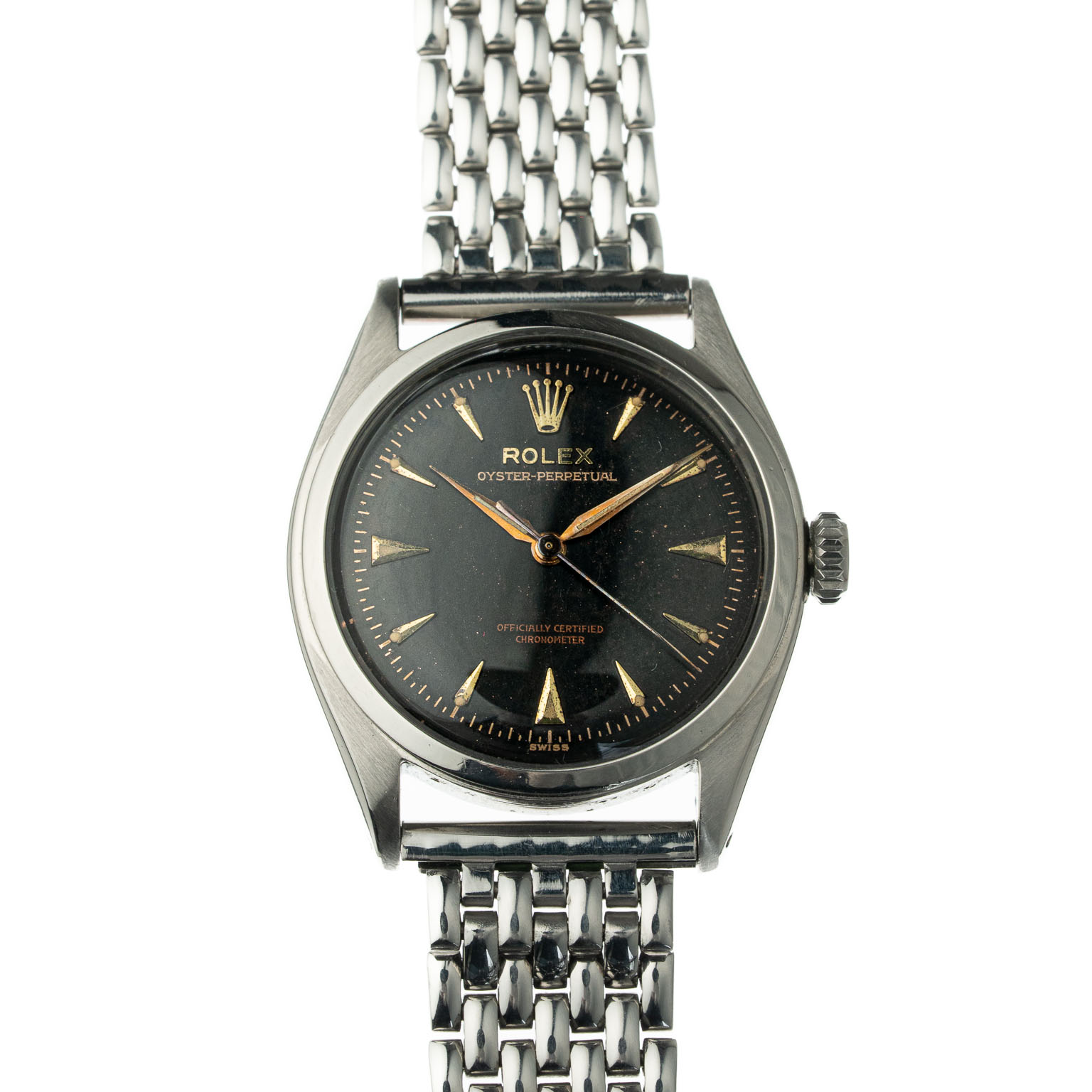 Rolex 6084 Semi Bubbleback, zwarte vergulde wijzerplaat uit 1952