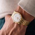Omega Constellation 2852 18K gold, on gold flatlink, full set from 1959 wrist shot