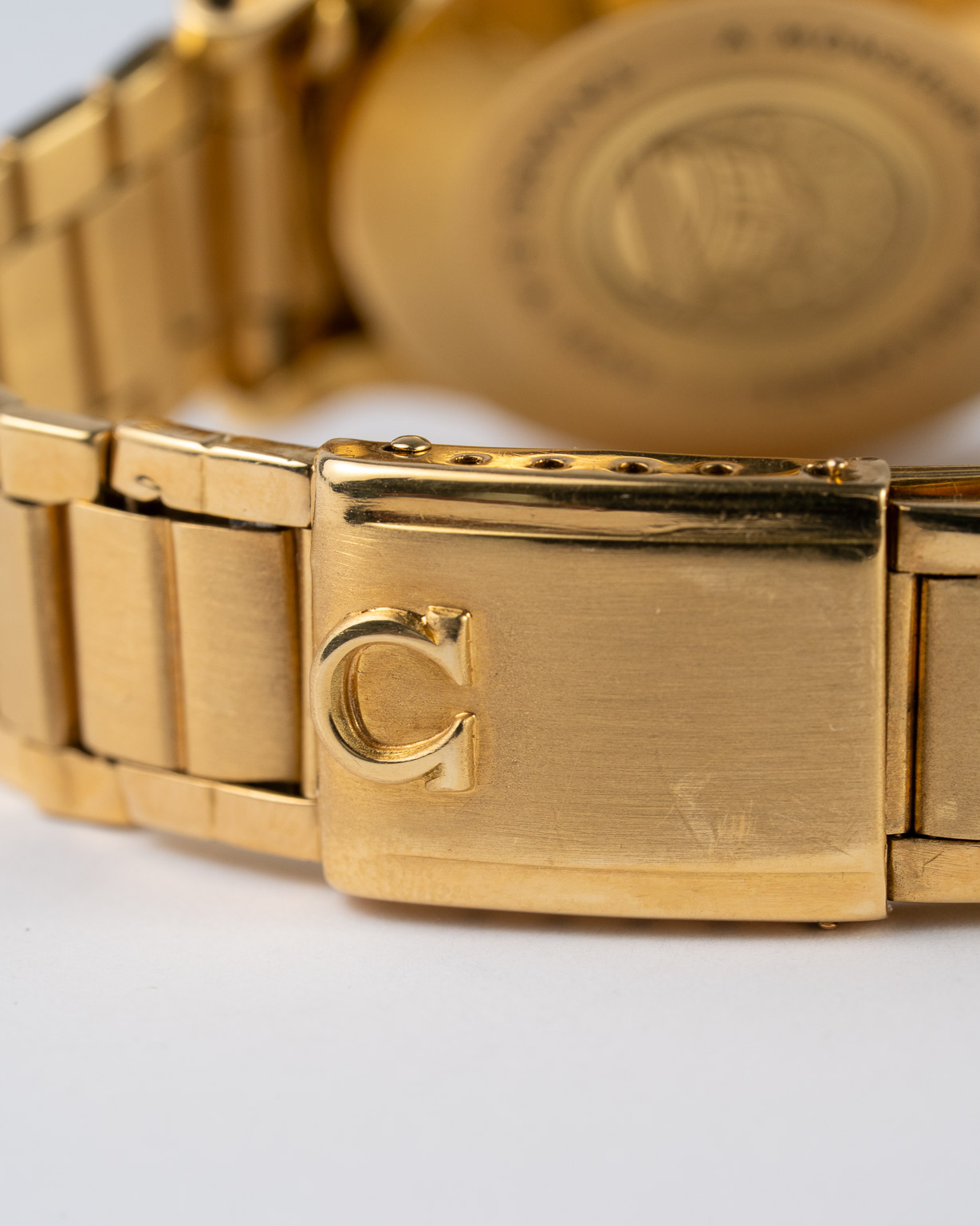 Omega Constellation 2852 18K gold, on gold flatlink, full set from 1959 clasp logo detail