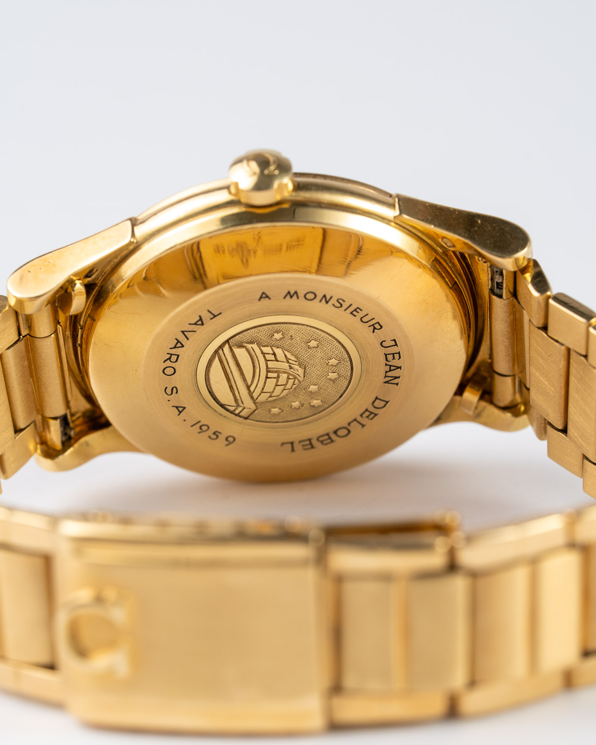 Omega Constellation 2852 18K gold, on gold flatlink, full set from 1959 caseback