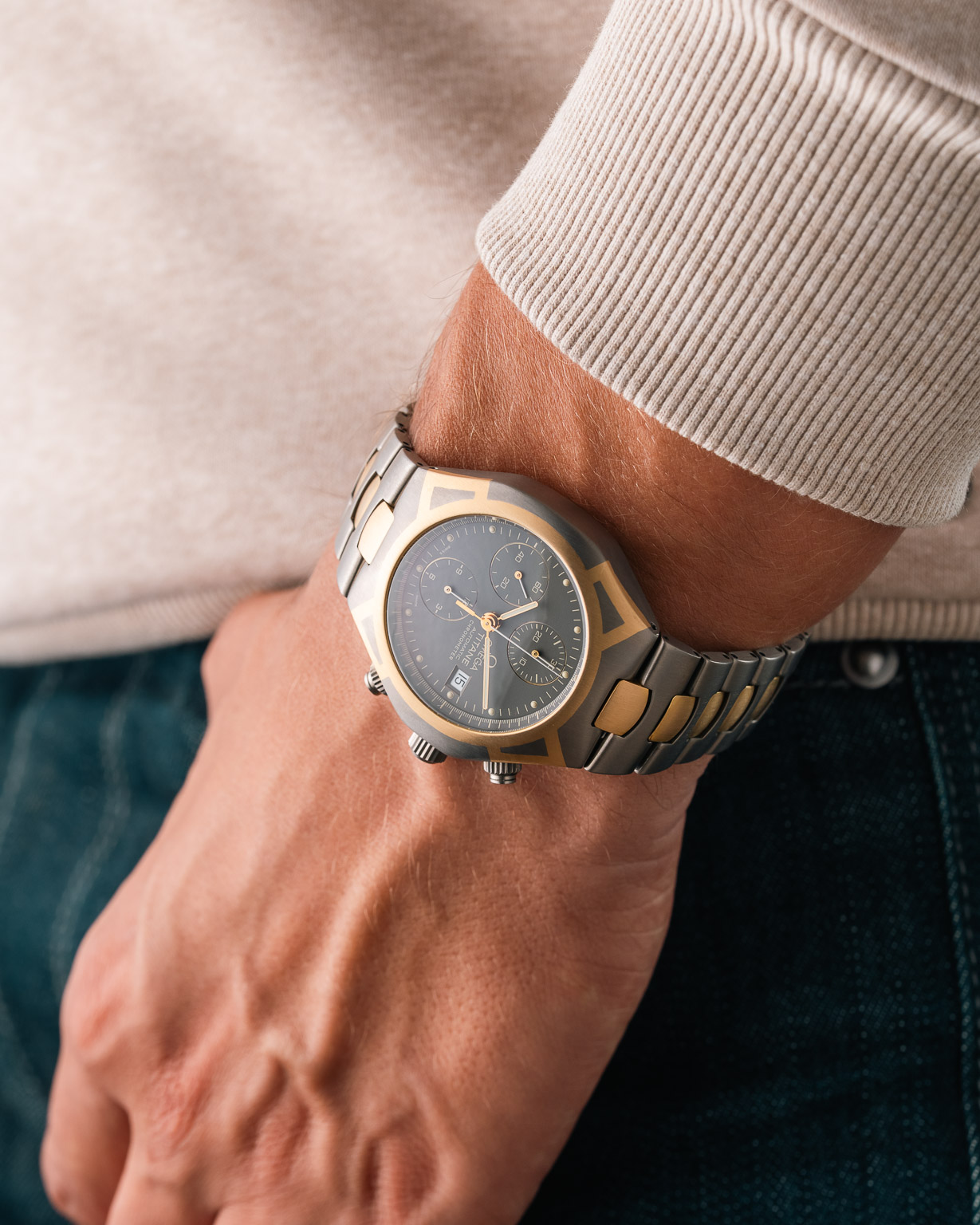 Omega Seamaster Titane Chronograph Automatic 41.5mm with papers from 1993 wrist shot