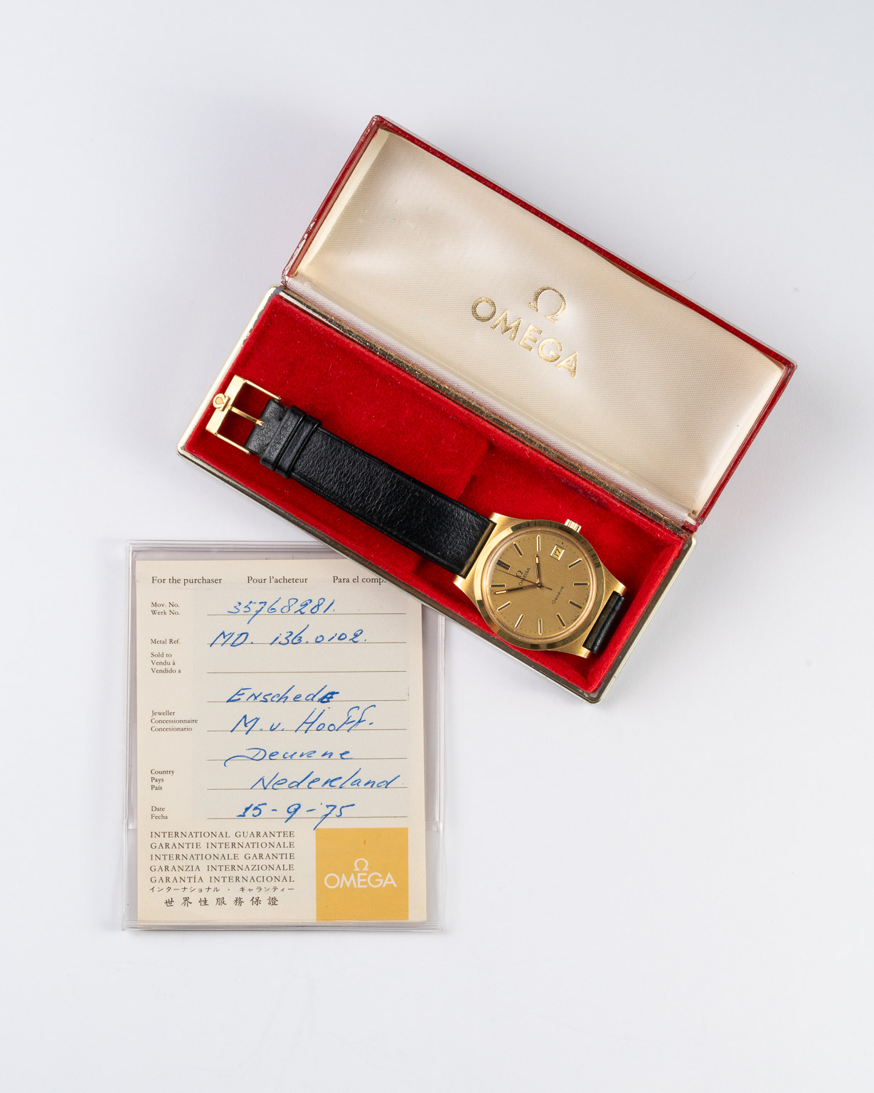 Omega Genève 136.0102 gold plated, full set from 1975 full set